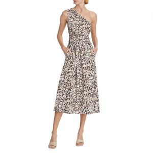 NWT Rails Selani One Shoulder Dress M Russet Floral Cotton Poplin Midi Pockets